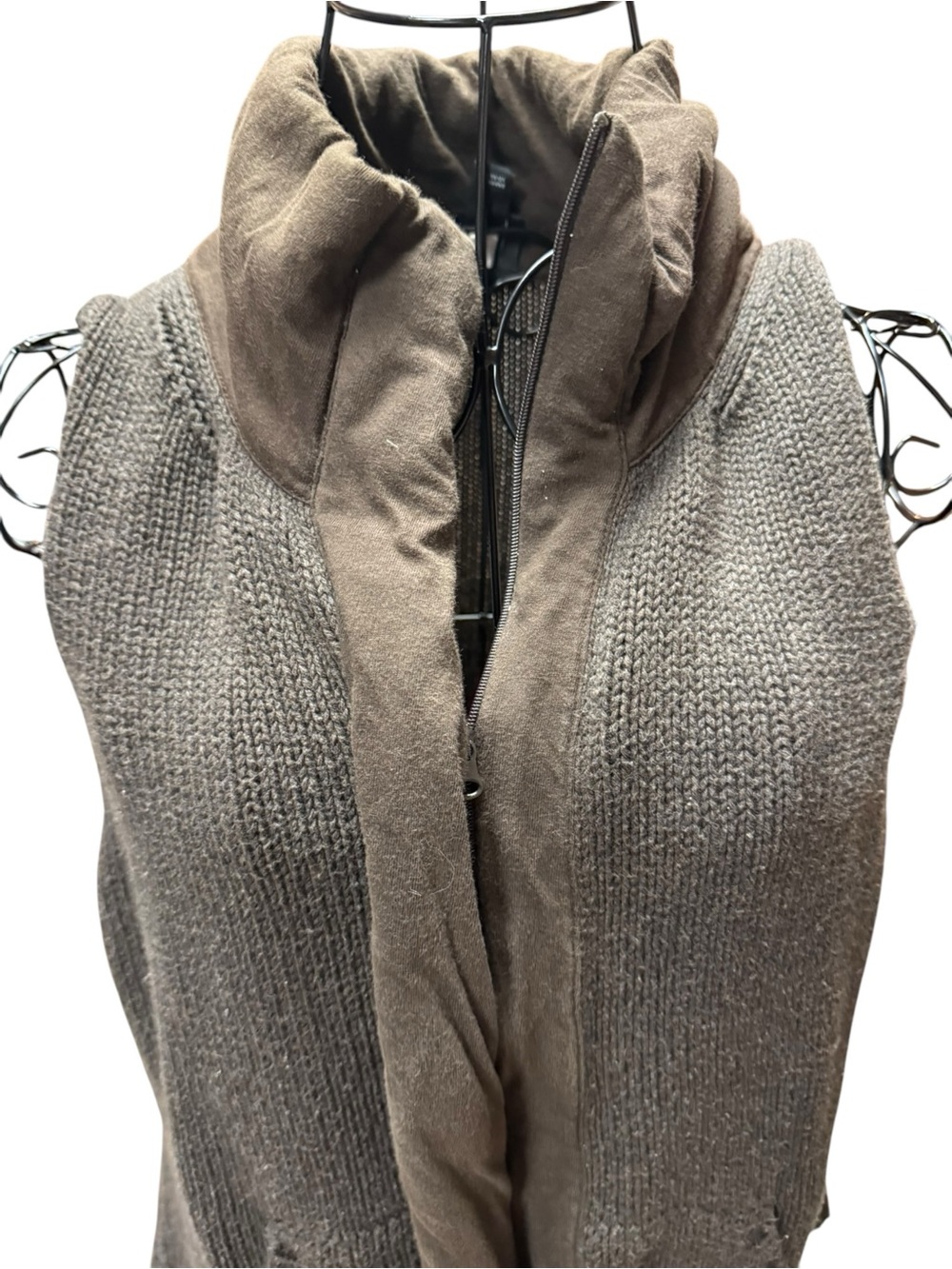 Eileen Fisher Brown Taupe Organic Cotton Knit Zip Vest Small - Picture 3 of 8